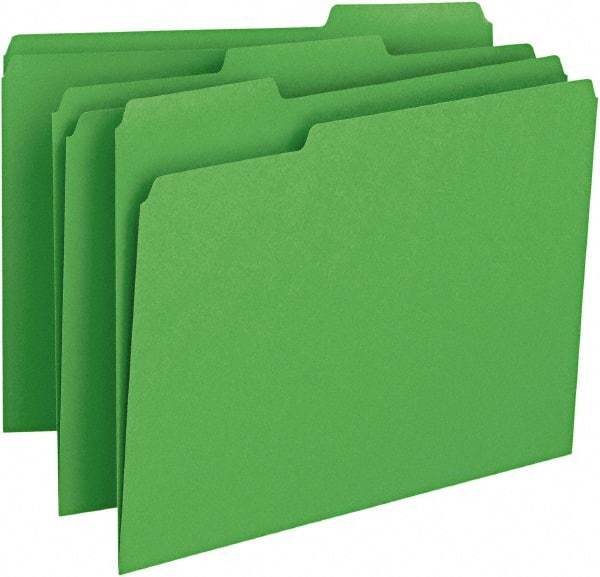 SMEAD - 8-1/2 x 11", Letter Size, Green, File Folders with Top Tab - 11 Point Stock, Assorted Tab Cut Location - Caliber Tooling