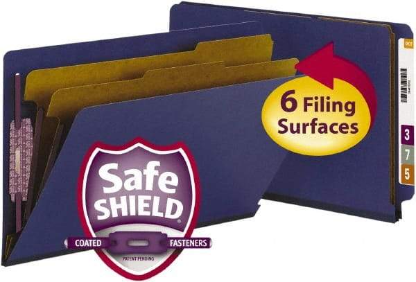 SMEAD - 9-1/2 x 14-1/2", Legal, Dark Blue, Classification Folders with End Tab Fastener - 23 Point Stock, Straight Tab Cut Location - Caliber Tooling