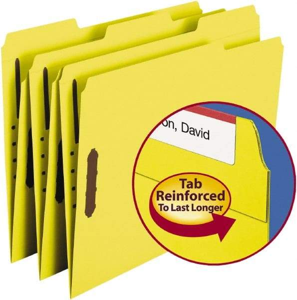 SMEAD - 8-1/2 x 11", Letter Size, Yellow, File Folders with Top Tab - 11 Point Stock, Assorted Tab Cut Location - Caliber Tooling