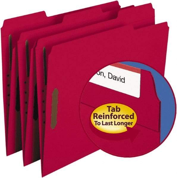 SMEAD - 8-1/2 x 11", Letter Size, Red, File Folders with Top Tab - 11 Point Stock, Assorted Tab Cut Location - Caliber Tooling