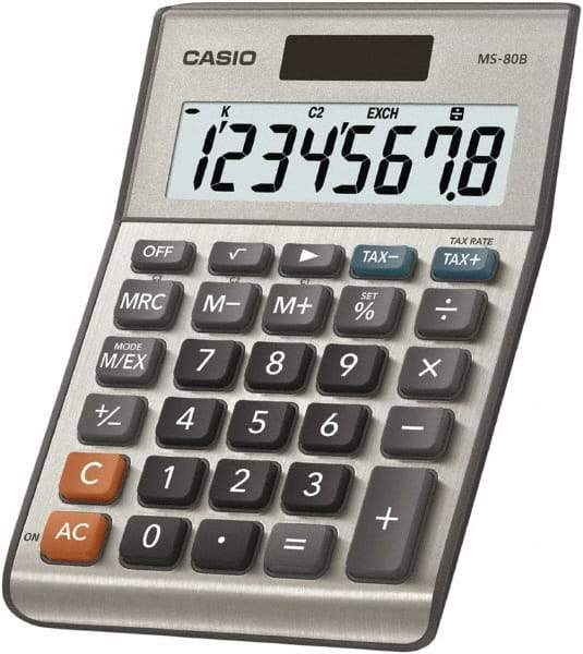 Casio - 8-Digit LCD Financial Calculator - 8 x 1 Display Size, Silver, Battery & Solar Powered, 1-1/2" Long x 5-3/4" Wide - Caliber Tooling