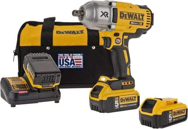 DeWALT - 1/2" Drive 20 Volt Mid-Handle Cordless Impact Wrench & Ratchet - 1,900 RPM, 0 to 2,400 BPM, 700 Ft/Lb Torque, 3 Lithium-Ion Batteries Included - Caliber Tooling