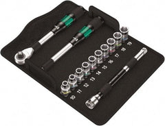 Wera - 13 Piece 1/2" Drive Thin Wall Standard Socket Set - 6 Points, 10 to 19mm, Metric Measurement Standard - Caliber Tooling