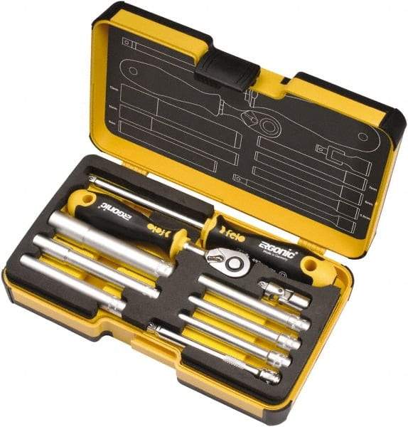 Felo - 10 Piece 1/4" Drive Chrome Finish Socket Set - 6 Points, 5.5mm to 13mm Range, Metric Measurement Standard - Caliber Tooling