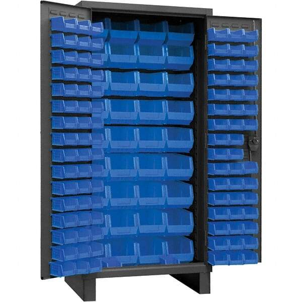 Durham - 132 Bin Storage Cabinet - Steel, 36" Wide x 24" Deep x 78" High, Gray - Caliber Tooling