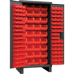 Durham - 132 Bin Storage Cabinet - Steel, 36" Wide x 24" Deep x 78" High, Gray - Caliber Tooling