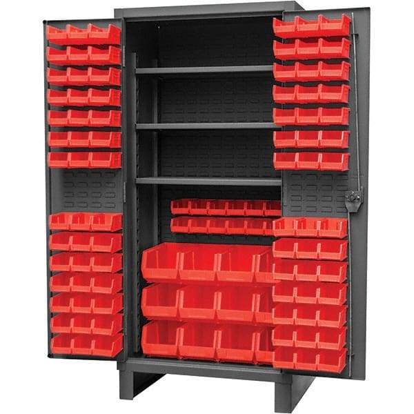 Durham - 3 Shelf 108 Bin Storage Cabinet - Steel, 36" Wide x 24" Deep x 78" High, Gray - Caliber Tooling