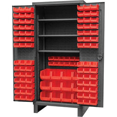 Durham - 3 Shelf 108 Bin Storage Cabinet - Steel, 36" Wide x 24" Deep x 78" High, Gray - Caliber Tooling