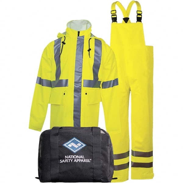 National Safety Apparel - Size 3XL Hi-Viz Yellow Flame Resistant/Retardant Rain High Visibility Two Piece Suit - Exact Industrial Supply