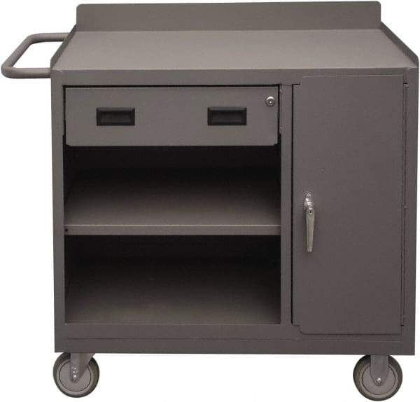 Durham - 1,200 Lb Capacity, 18" Wide x 36" Long x 39-3/4" High Mobile Cart - 1 Door, 1 Drawer, 2 Shelf, Steel, 2 Rigid/2 Swivel Casters - Caliber Tooling