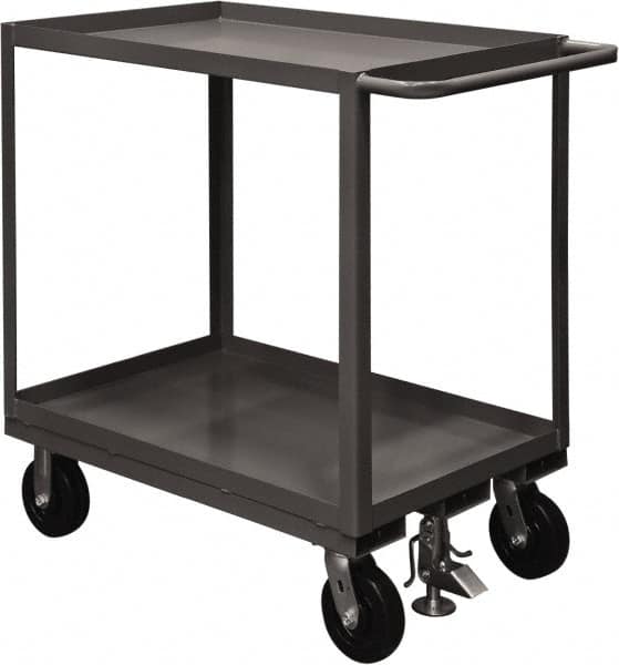 Durham - 2,400 Lb Capacity, 30" Wide x 60" Long x 37-5/8" High Service Cart - 2 Shelf, Steel, 2 Rigid/2 Swivel Casters - Caliber Tooling