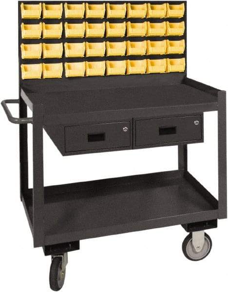 Durham - 1,200 Lb Capacity, 24" Wide x 36" Long x 64-1/8" High Service Cart - 2 Drawer, 2 Shelf, Steel, 2 Rigid/2 Swivel Casters - Caliber Tooling