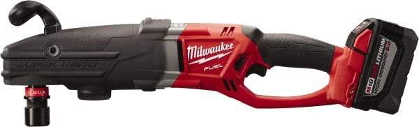 Milwaukee Tool - 18 Volt 7/16" Chuck Right Angle Handle Cordless Drill - 0-350; 0-950 RPM, Reversible, 2 Lithium-Ion Batteries Included - Caliber Tooling