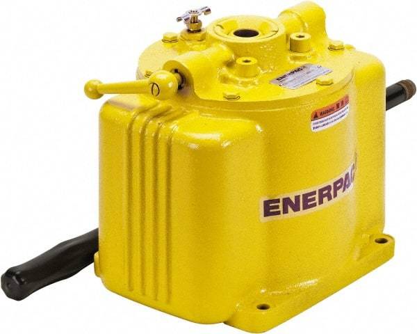 Enerpac - 1 Stage, 1-1/2" Piston Diam, 1/4 NPTF, 0.58 Cu In Per Stroke, Manual Hydraulic Pump - 200 Cu In Reservoir, 1-1/2" Piston Stroke, 2,500 psi First Stage - Caliber Tooling