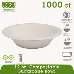 ECO PRODUCTS - Renewable & Compostable Sugarcane Bowls - 12 oz, 50/PK, 20 PK/CT - White - Caliber Tooling