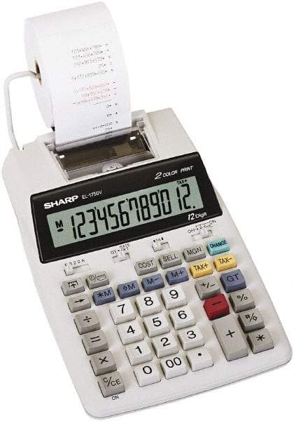 Sharp - LCD Printing Calculator - 5-7/8 x 8-7/8 Display Size, White, AC & Battery Powered, 3" Long x 6.4" Wide - Caliber Tooling