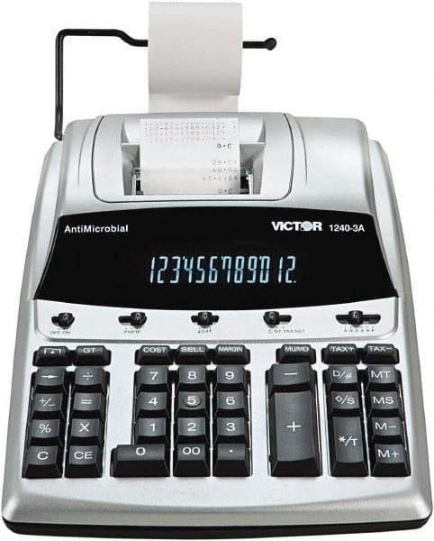 Victor - Fluorescent Printing Calculator - 9 x 12 Display Size, White, AC Powered, 4-1/4" Long x 10-1/2" Wide - Caliber Tooling