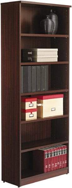 ALERA - 6 Shelf, 80-3/8" High x 31-3/4" Wide Bookcase - 14" Deep, Woodgrain Laminate, Mahogany - Caliber Tooling