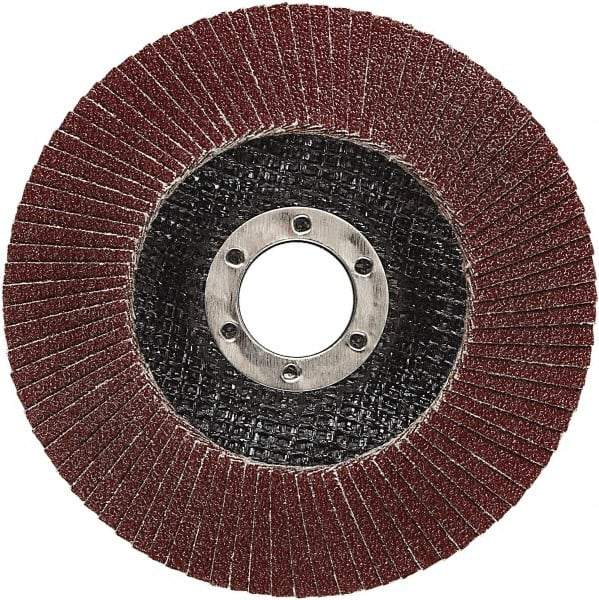 3M - 40 Grit, 4-1/2" Disc Diam, 7/8" Center Hole, Type 27 Ceramic Flap Disc - 13,300 Max RPM, Cloth Backing, Arbor Attaching System, Coated - Caliber Tooling