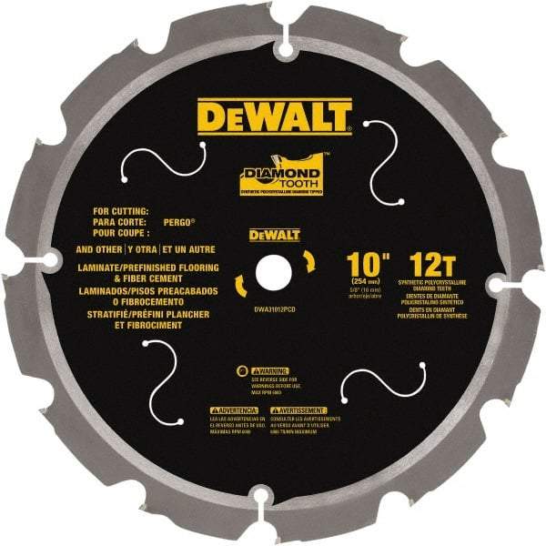 DeWALT - 10" Diam, 15.88mm Arbor Hole Diam, 12 Tooth Wet & Dry Cut Saw Blade - Steel, Smooth Action, Standard Round Arbor - Caliber Tooling