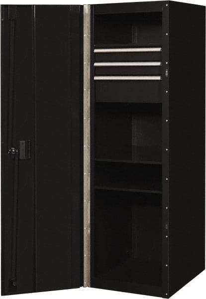 EXTREME TOOLS - 3 Drawer Side Tool Locker - 19" Wide x 61" Deep x 25" High, Steel/Aluminum, Black - Caliber Tooling