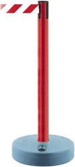 Tensator - 38" High, 2-1/2" Pole Diam, Barricade Tape Dispenser - 14" Base Diam, Round Plastic Base, Red Polymer Post, 7-1/2' x 1-7/8" Tape, Single Line Tape, For Outdoor Use - Caliber Tooling