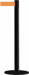 Tensator - 38" High, 2-1/2" Pole Diam, Barricade Tape Dispenser - 14" Base Diam, Round Stainless Steel Base, Black Steel Post, 13' x 1-7/8" Tape, Single Line Tape, For Outdoor Use - Caliber Tooling