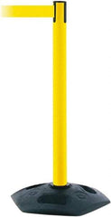 Tensator - 38" High, 2-1/2" Pole Diam, Barricade Tape Dispenser - 14" Base Diam, Round Rubber Base, Yellow Polymer Post, 7-1/2' x 1-7/8" Tape, Single Line Tape, For Outdoor Use - Caliber Tooling