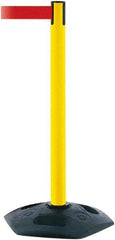 Tensator - 38" High, 2-1/2" Pole Diam, Barricade Tape Dispenser - 14" Base Diam, Round Rubber Base, Yellow Polymer Post, 7-1/2' x 1-7/8" Tape, Single Line Tape, For Outdoor Use - Caliber Tooling