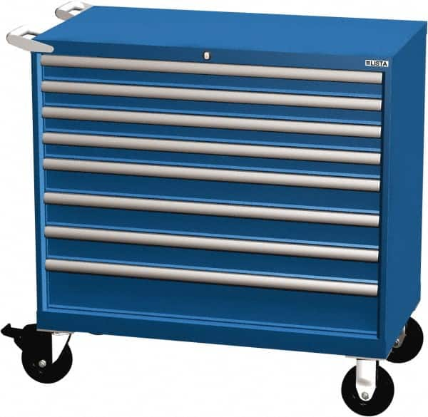 LISTA - 8 Drawer 440 Lb Capacity Steel Tool Roller Cabinet - 40-1/4" Wide x 41-1/2" High x 22-1/2" Deep, Roller Bearing Drawer Slides, Blue - Caliber Tooling