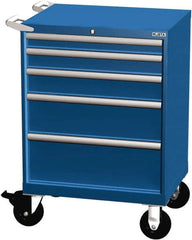 LISTA - 5 Drawer 165 Lb Capacity Steel Tool Roller Cabinet - 28-1/4" Wide x 41-1/2" High x 22-1/2" Deep, Roller Bearing Drawer Slides, Blue - Caliber Tooling