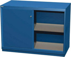 LISTA - 2 Shelf Sliding Door Storage Cabinet - Steel, 56-1/2" Wide x 28-1/2" Deep x 41-3/4" High, Blue - Caliber Tooling