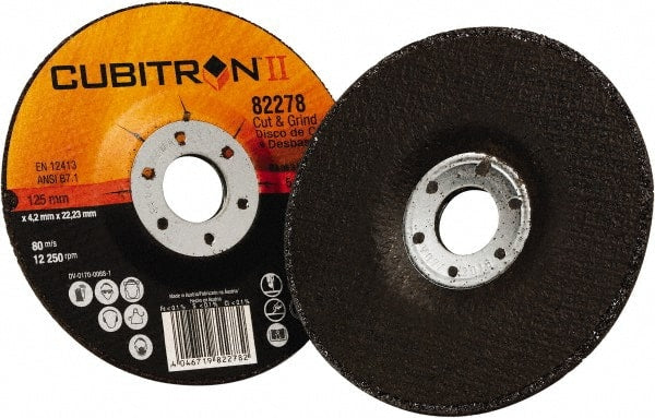 3M - 36 Grit, 5" Diam x 1/8" Thick x 7/8" Arbor, Type 27 Depressed Center Wheel - Caliber Tooling