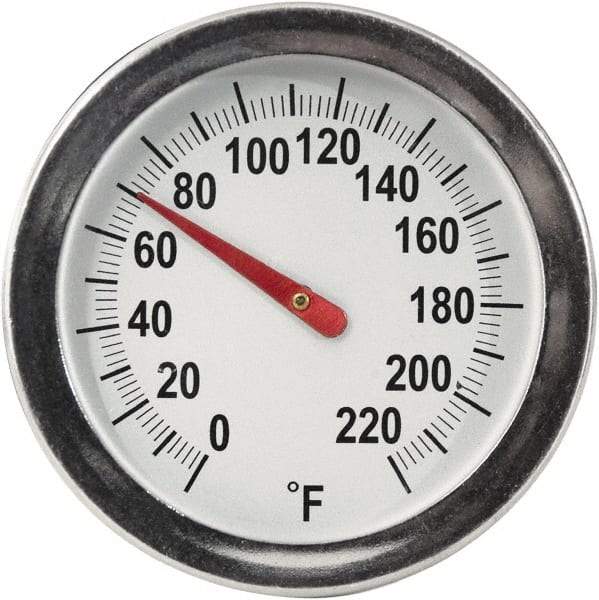 General - 8 Inch Long Stem, 2 Inch Dial Diameter, Back Connected Bi-Metal Thermometer - 220°Fahrenheit - Caliber Tooling