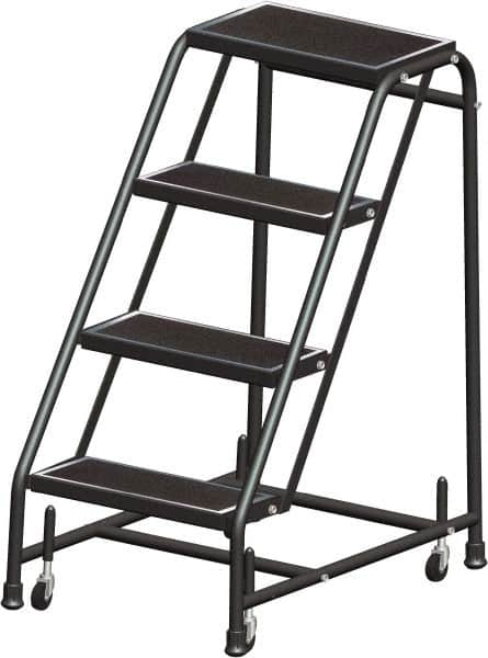 Ballymore - 38" 4 Step Ladder - Rolling Safety Ladder, 450 Lb Capacity, 38" Platform Height, 30" Base Width x 31" Base Depth, Perforated Tread - Caliber Tooling