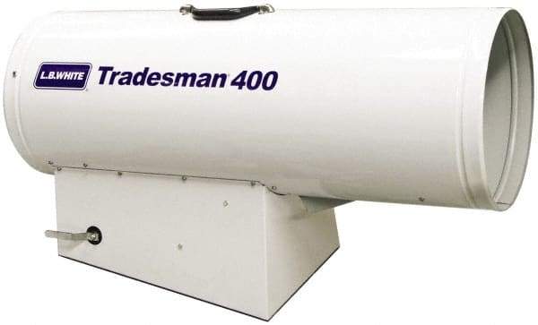 LB White - 250,000 to 400,000 BTU Rating, Propane Forced Air Heater with Thermostat - 9,000 Sq Ft Max Heating Area, 2 to 100 Lb Cylinders Capacity, Fuel with Propane - Caliber Tooling