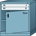 Bench-Standard Cabinet - 2 Drawers - Base Shelf - Adjustable Shelf - Lockable Swing Door - 30 x 28-1/4 x 33-1/4" - Multiple Drawer Access - Caliber Tooling