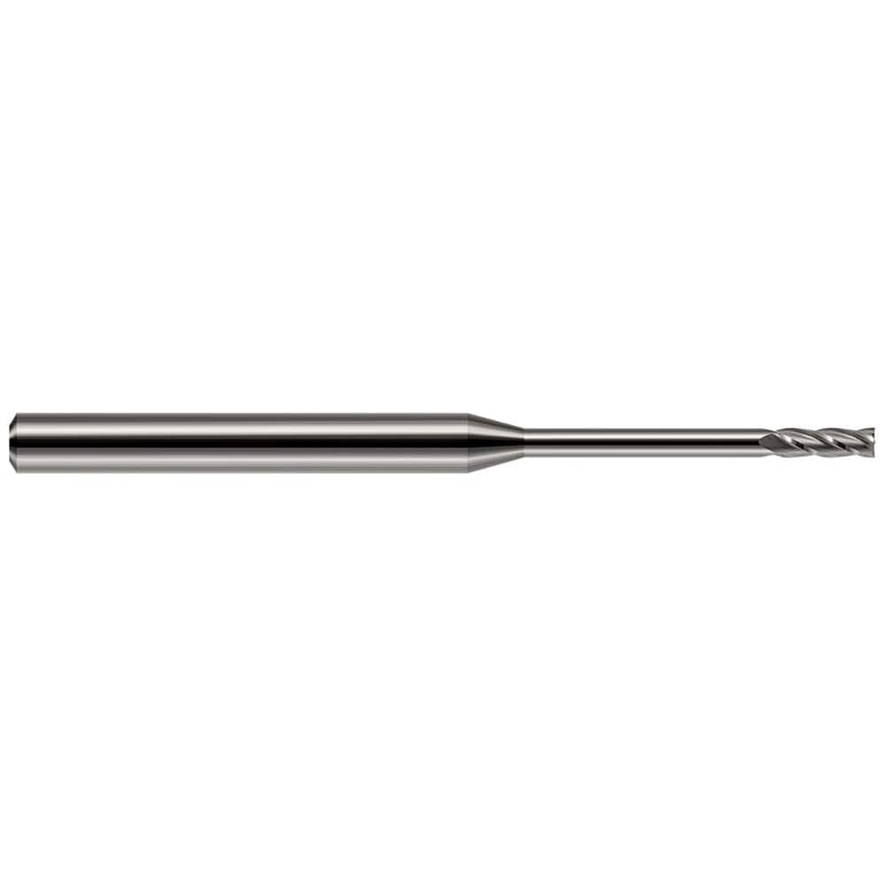 Square End Mill: 1/64'' Dia, 0.045'' LOC, 1/8'' Shank Dia, 1-1/2'' OAL, 4 Flutes, Solid Carbide Single End, Uncoated, 30 ° Helix, Centercutting, RH Cut, RH Flute