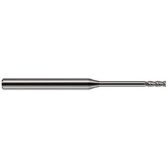 Square End Mill: 1/64'' Dia, 0.045'' LOC, 1/8'' Shank Dia, 1-1/2'' OAL, 4 Flutes, Solid Carbide Single End, Uncoated, 30 ° Helix, Centercutting, RH Cut, RH Flute