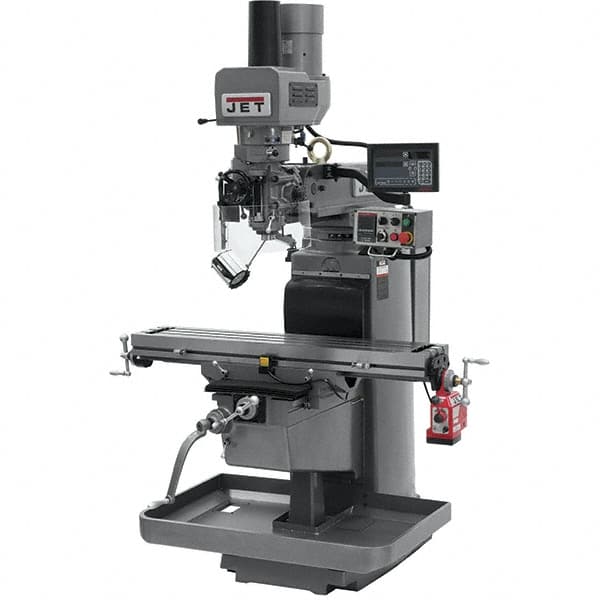 Jet - 10" Table Width x 50" Table Length, Electronic Variable Speed Control, 3 Phase Knee Milling Machine - 3 hp - Caliber Tooling