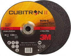 3M - 36 Grit, 9" Wheel Diam, 1/4" Wheel Thickness, 7/8" Arbor Hole, Type 27 Depressed Center Wheel - Coarse Grade, Ceramic, Resinoid Bond, Q Hardness, 6,650 Max RPM, Compatible with Angle Grinder - Caliber Tooling