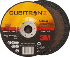 3M - 36 Grit, 6" Wheel Diam, 1/4" Wheel Thickness, 7/8" Arbor Hole, Type 27 Depressed Center Wheel - Coarse Grade, Ceramic, Resinoid Bond, Q Hardness, 10,200 Max RPM, Compatible with Angle Grinder - Caliber Tooling