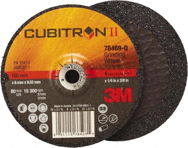 3M - 36 Grit, 4" Wheel Diam, 1/4" Wheel Thickness, 3/8" Arbor Hole, Type 27 Depressed Center Wheel - Coarse Grade, Ceramic, Resinoid Bond, Q Hardness, 15,000 Max RPM, Compatible with Angle Grinder - Caliber Tooling