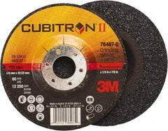 3M - 36 Grit, 5" Wheel Diam, 1/4" Wheel Thickness, 7/8" Arbor Hole, Type 27 Depressed Center Wheel - Coarse Grade, Ceramic, Resinoid Bond, Q Hardness, 12,250 Max RPM, Compatible with Angle Grinder - Caliber Tooling