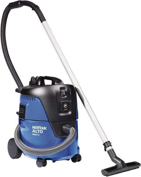 Nilfisk - 5 Gal Plastic Tank, Electric Powered Wet/Dry Vacuum - 1.34 Peak hp, 120 Volt, 8.3 Amps, 11-1/2' Hose Fitting, Washable Wet/Dry, Accessories Included - Caliber Tooling