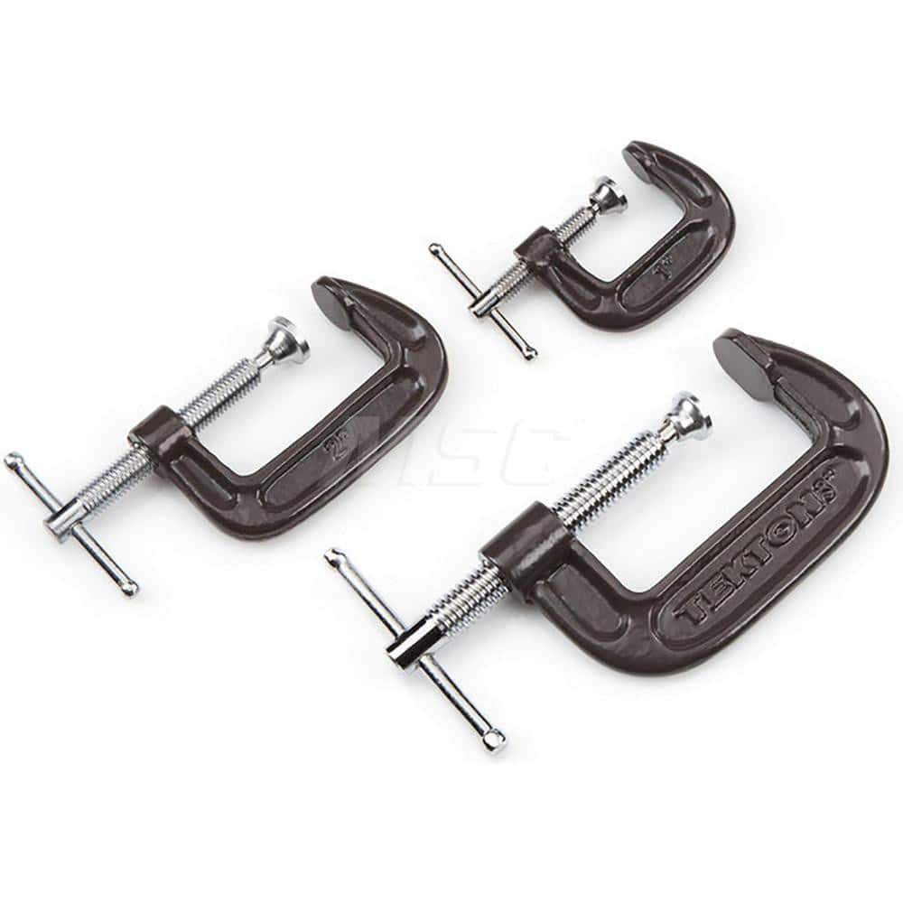 C-Clamp & Cantilever Clamp Sets; Number of Pieces: 3.000; Clamp Material: Malleable Iron; Maximum Opening Capacity (Inch): 3; Minimum Opening Capacity (Inch): 1; Throat Depth (Inch): 1-1/2; Load Capacity (Lb.): 0; Maximum Opening Capacities (Inch): 3