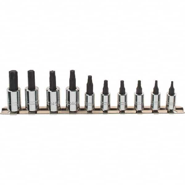 Proto - 10 Piece 1/4 & 3/8" Drive Torx Bit Socket Set - T10 to T55 Torx, Comes in Rail - Caliber Tooling