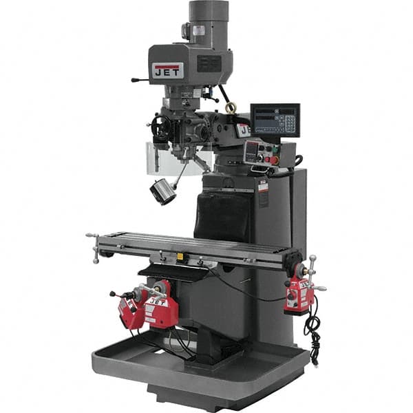 Jet - 9" Table Width x 49" Table Length, Electronic Variable Speed Control, 3 Phase Knee Milling Machine - 3 hp - Caliber Tooling