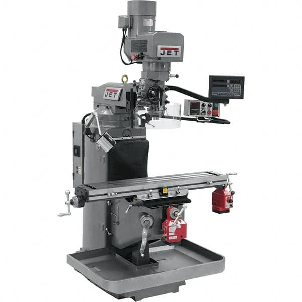 Jet - 9" Table Width x 49" Table Length, Electronic Variable Speed Control, 3 Phase Knee Milling Machine - 3 hp - Caliber Tooling