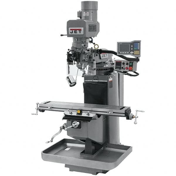 Jet - 9" Table Width x 49" Table Length, Electronic Variable Speed Control, 3 Phase Knee Milling Machine - 3 hp - Caliber Tooling